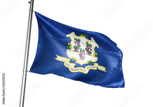Connecticut state of United States flag waving isolated white 3D illustration