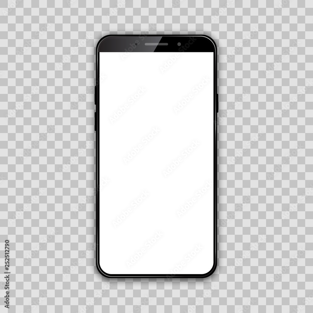 Black smartphone with white empty touch screen - vector - obrazy, fototapety, plakaty 