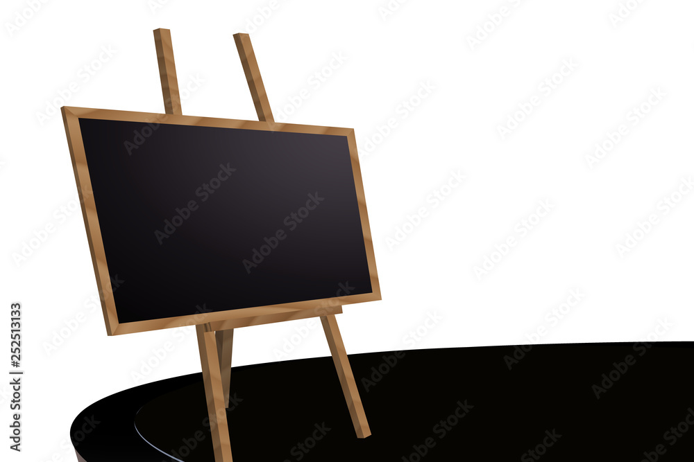 Illustration of realistic wooden board for restaurant menu on a black table Illustration of realistic wooden board for restaurant menu on a black table