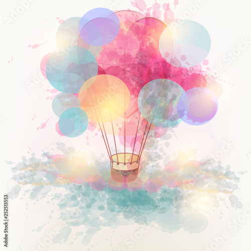 Art fashion vector illustration with abstract air balloon and ink spots