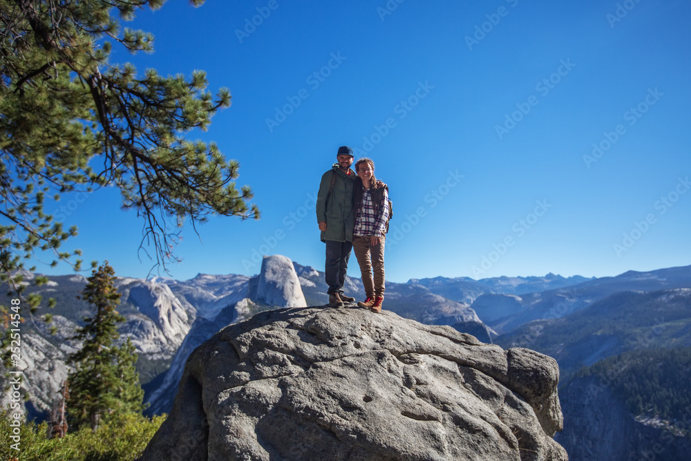 Happy hiker visit Yosemite national park in California