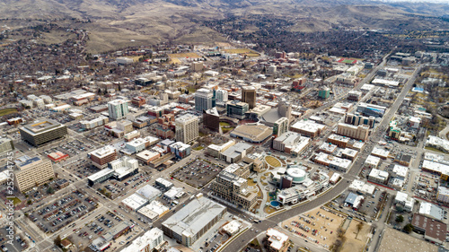 Major street pass through the town of Boise Idaho seen with aerial view