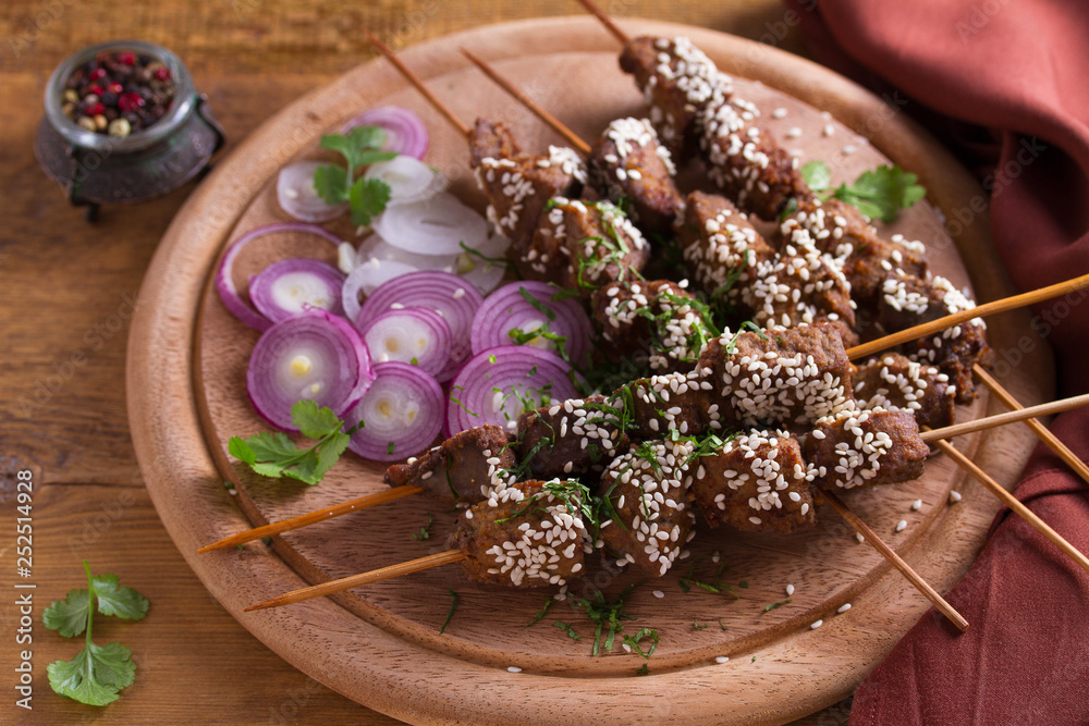 Beef liver on skewers with sesame seeds. Liver Kebab Beef liver on skewers with sesame seeds. Liver Kebab