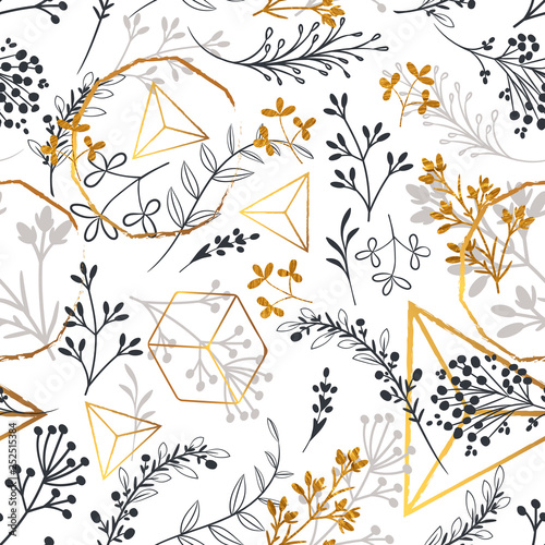 Cute simple rustic wallpaper pattern with  florals and geometric shapes