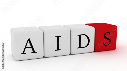 Isolated words aid and aids on white and red cubes. 3d rendering creative concept