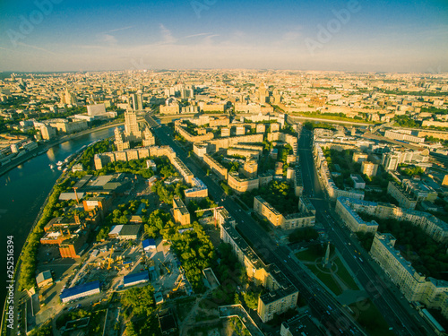 Aerial view of Moscow on a sunny day. Cityscape.