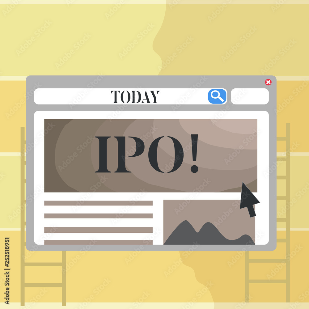 Writing note showing Ipo. Business photo showcasing Initial Public Offering First time stock of company is offered to public