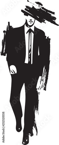 Drawing of elegant young fashion man in tuxedo posing