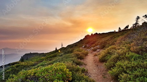 Colorful sunrise on the pacific crest trail in southern california near Agua Dulce photo