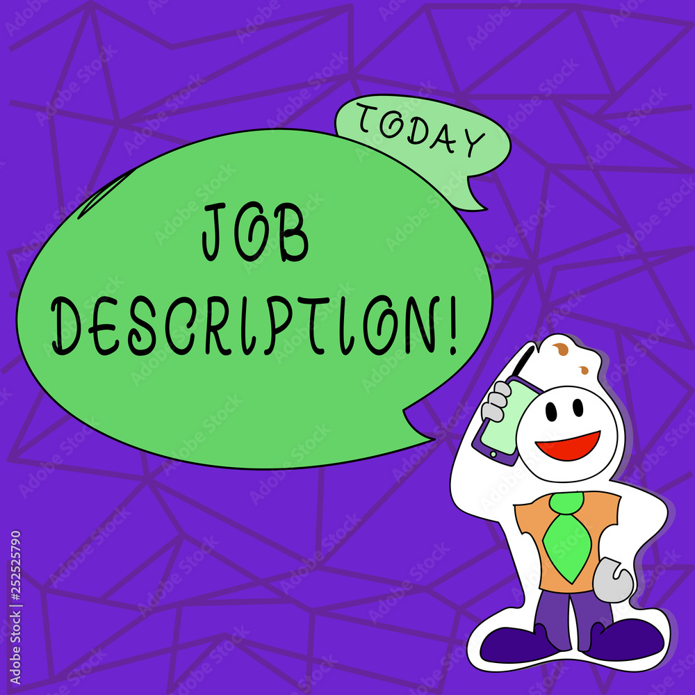 Fototapeta premium Text sign showing Job Description. Conceptual photo Document that establishes duties requirements experience
