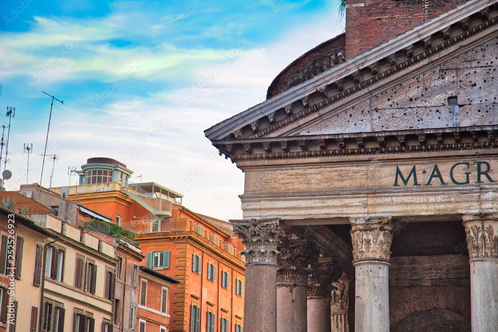 of Roman Pantheon temple in historic city center built during the reign of Augustus
