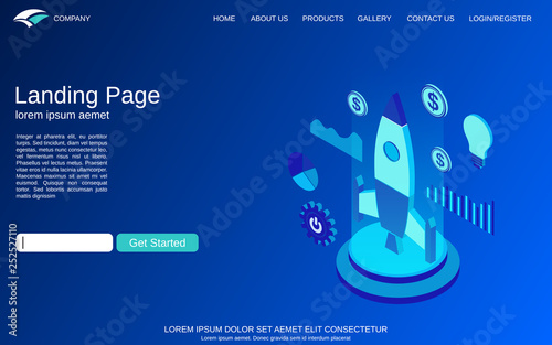 Website landing page vector template. Business startup, innovation flat isometric vector concept illustration