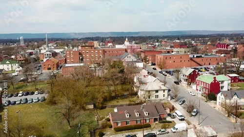 Aerial over Martinsburg, West Virginia shows a typical all amercian town. photo