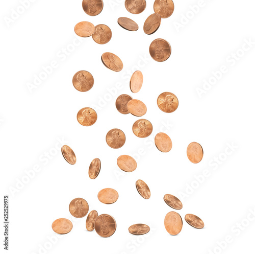 Falling coin on white background. Financial concept