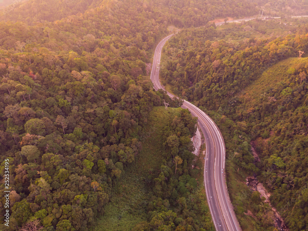 road and forest aerial view