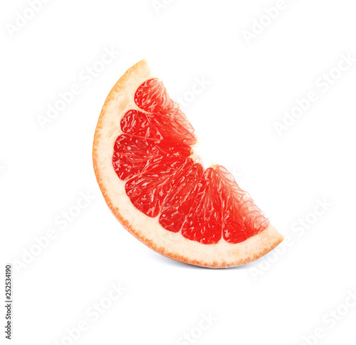 Slice of ripe juicy grapefruit on white background