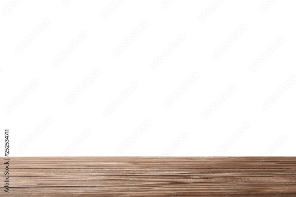 Empty wooden surface against white background. Mockup for design Empty wooden surface against white background. Mockup for design