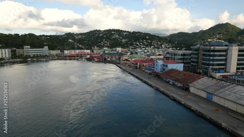 Aerial shot departing from the Castries Harbor St. Lucia, Caribbean Islands.