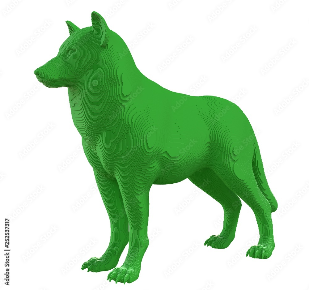 Green voxel wolf on a white background.