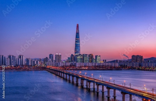 Photography Twilight sky at han river in seoul city south Korea
