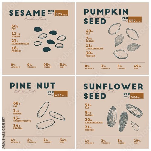 Nutrition facts of seed, hand draw sketch vector.