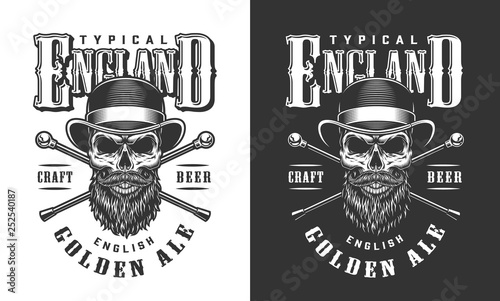 Gentleman skull in fedora hat label