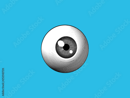 Engraving eyeball illustration on blue BG photo