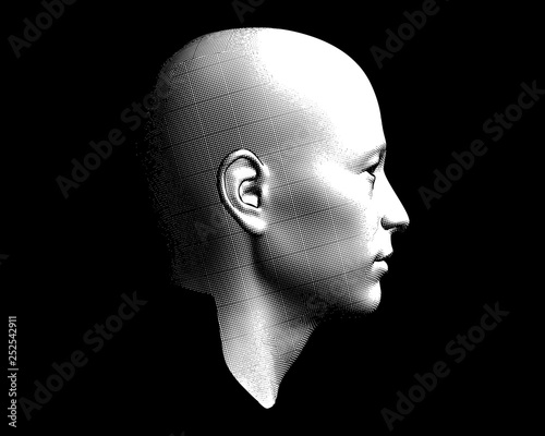 Engraving human head illustration on dark BG