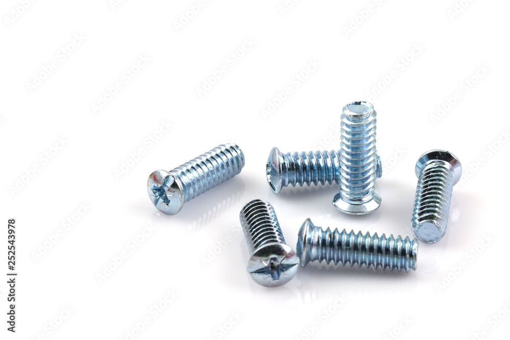 screwed screws nuts against isolated on white