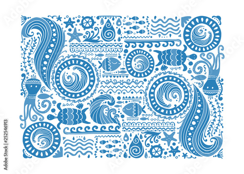 Polynesian style marine background, tribal ornament for your design