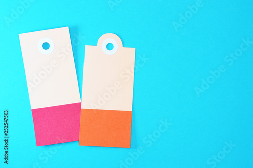 red and orange rectangle paper tags on blue background horizontal template