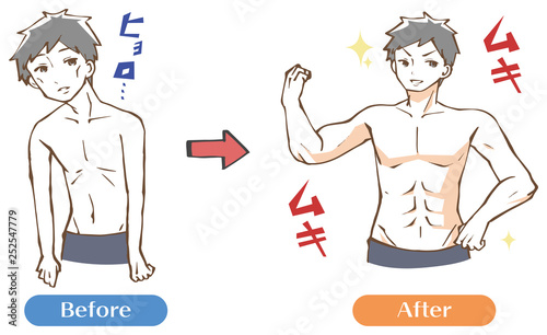 ビフォーアフター　筋肉　男性