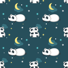 Handdoek met foto Slapende dieren patronen Vrolijke pandabeertjes met bamboe patroon  © Siberian Art