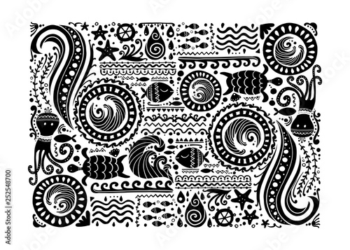 Polynesian style marine background, tribal ornament for your design