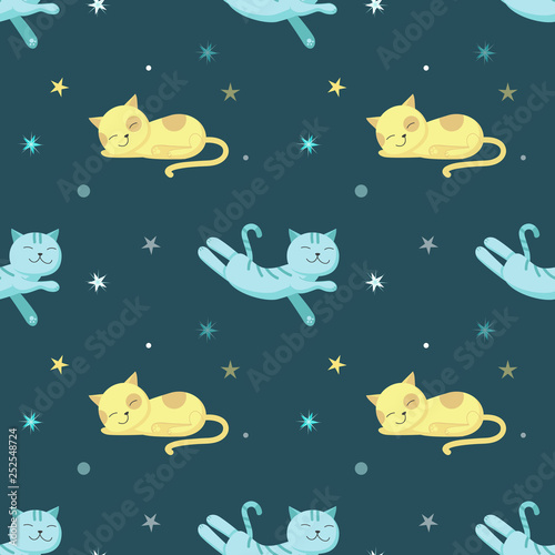 Vector seamless pattern with cute sleeping cats