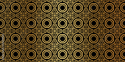 Geometric Seamless Pattern. Modern Traditional Geometric Ornament. Vector Illustration. For The Interior Design, Wallpaper, Decoration Print, Fill Pages, Invitation Card, Cover Book. Black gold color