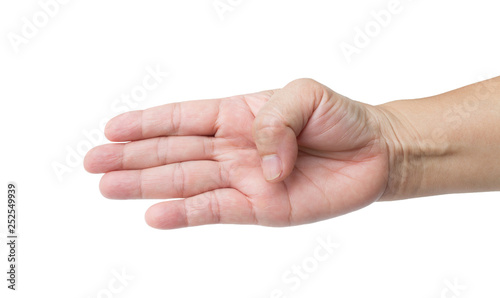 Female hand and fingers showing number four isolated on white