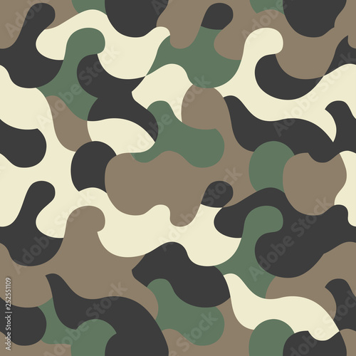 Green camouflage seamless pattern. Vector camo military backgound. Fabric textile print tamplate.