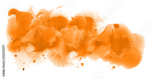 Abstract watercolor background hand-drawn on paper. Volumetric smoke elements. Orange color. For design, web, card, text, decoration, surfaces.