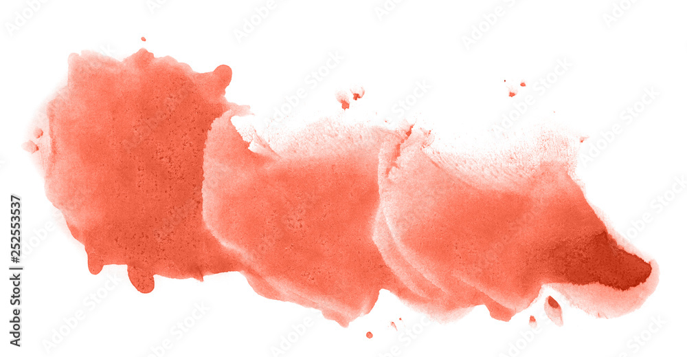 Abstract watercolor background hand-drawn on paper. Volumetric smoke elements. Red-orange color. For design, web, card, text, decoration, surfaces.