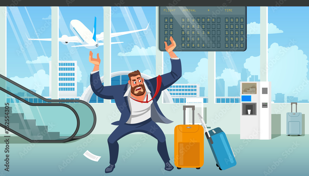 © TeraVector - Businessman Late on Airplane Cartoon Vector