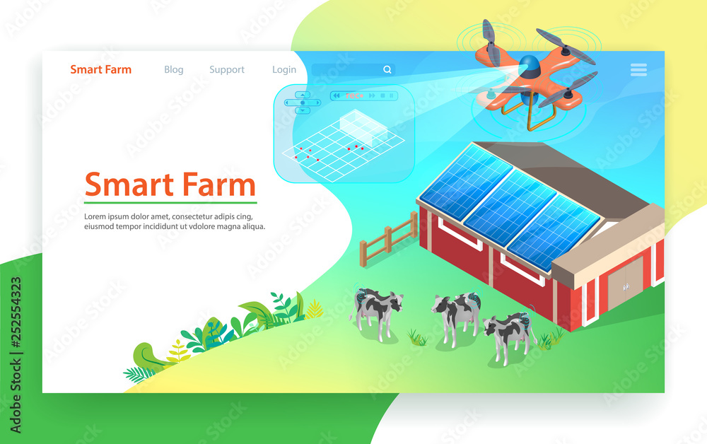 Smart Farm Technology. Drone Control. Isometric