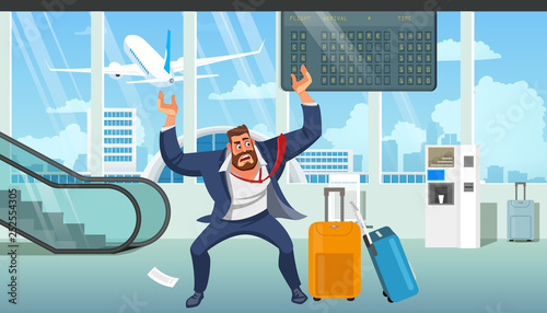 Businessman Late on Airplane Cartoon Vector