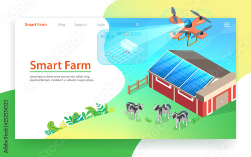Smart Farm Technology. Drone Control. Isometric