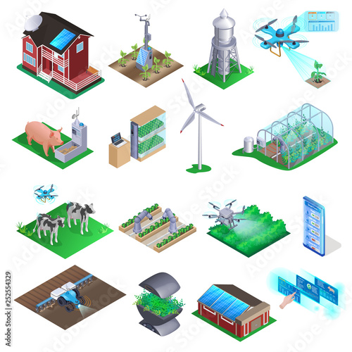 Smart Farm Element Set. Agriculture Technology