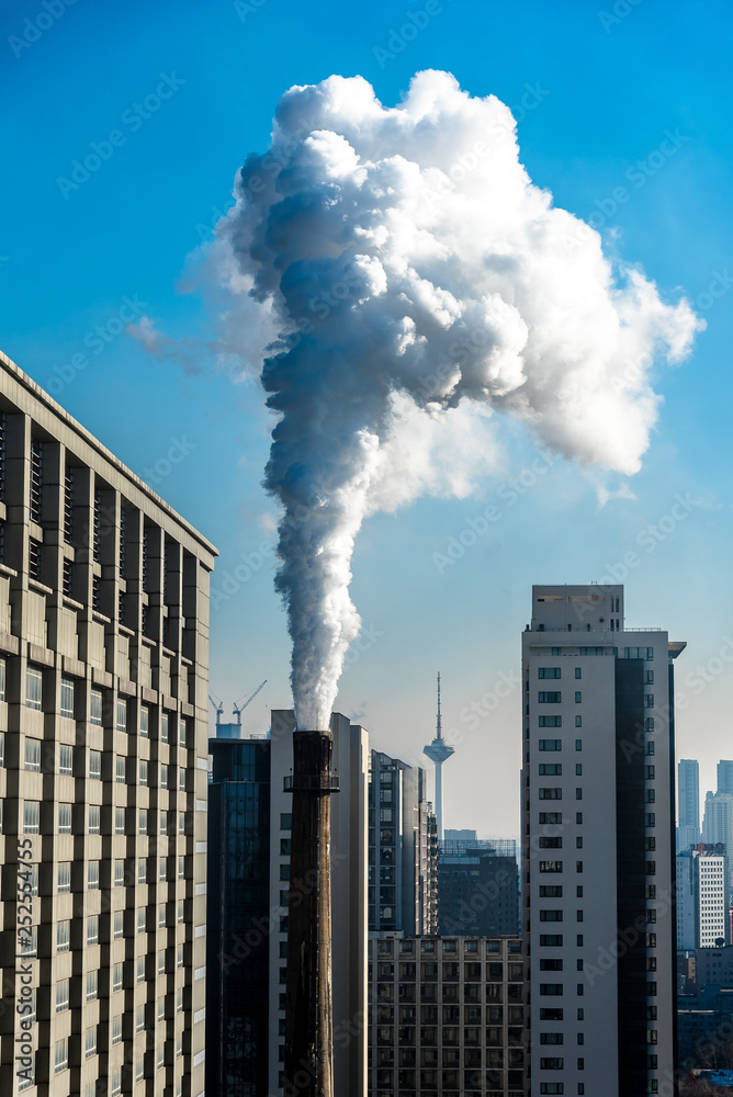 industrial factory smoke stack of coal power plant from chimney up on sky cause air pollution and destroy the Earth's atmosphere. industrial factory smoke stack of coal power plant from chimney up on sky cause air pollution and destroy the Earth's atmosphere.