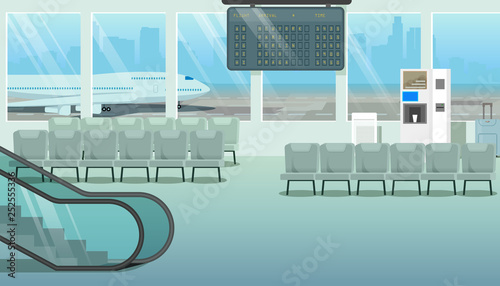 Modern Hall or Airport Waiting Room Cartoon Vector