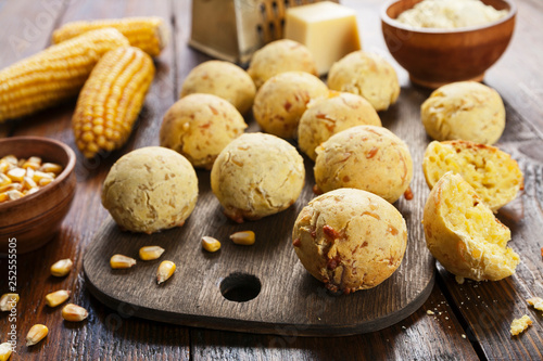 Cheese balls made with corn flour on the table