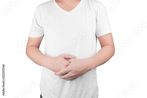 Wallpaper Mural Asian Young men are suffering from stomach ulcers. gastritis Caused by the infection of H. pylori bacteria healthcare and health problem concept  isolated on white background, clipping path Torontodigital.ca