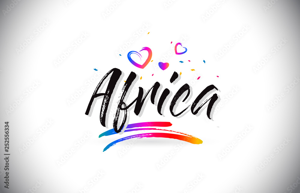 Africa Welcome To Word Text with Love Hearts and Creative Handwritten Font Design Vector. Africa Welcome To Word Text with Love Hearts and Creative Handwritten Font Design Vector.